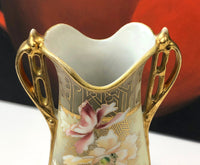 Hand Painted Nippon Art Nouveau Vase Japan Champagne Gold Pink Cream