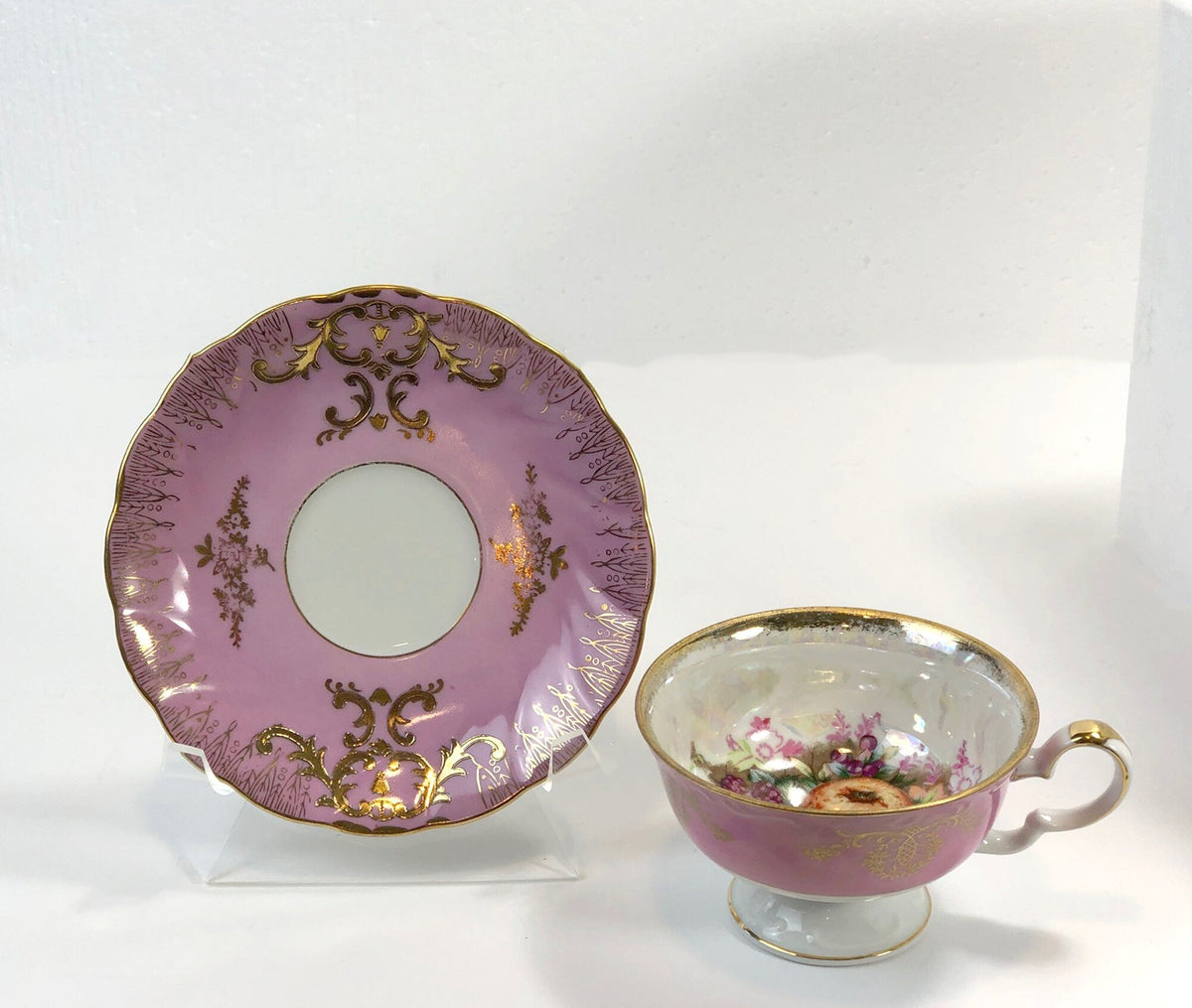 Royal Halsey & Royal Sealy Mismatched Tea Set – Iridescent Fruit Pattern Cup & Saucer