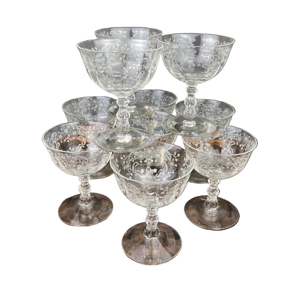 Fostoria Meadow Rose Etched Low Sherbet Glasses – Set of 10 Vintage Stemware