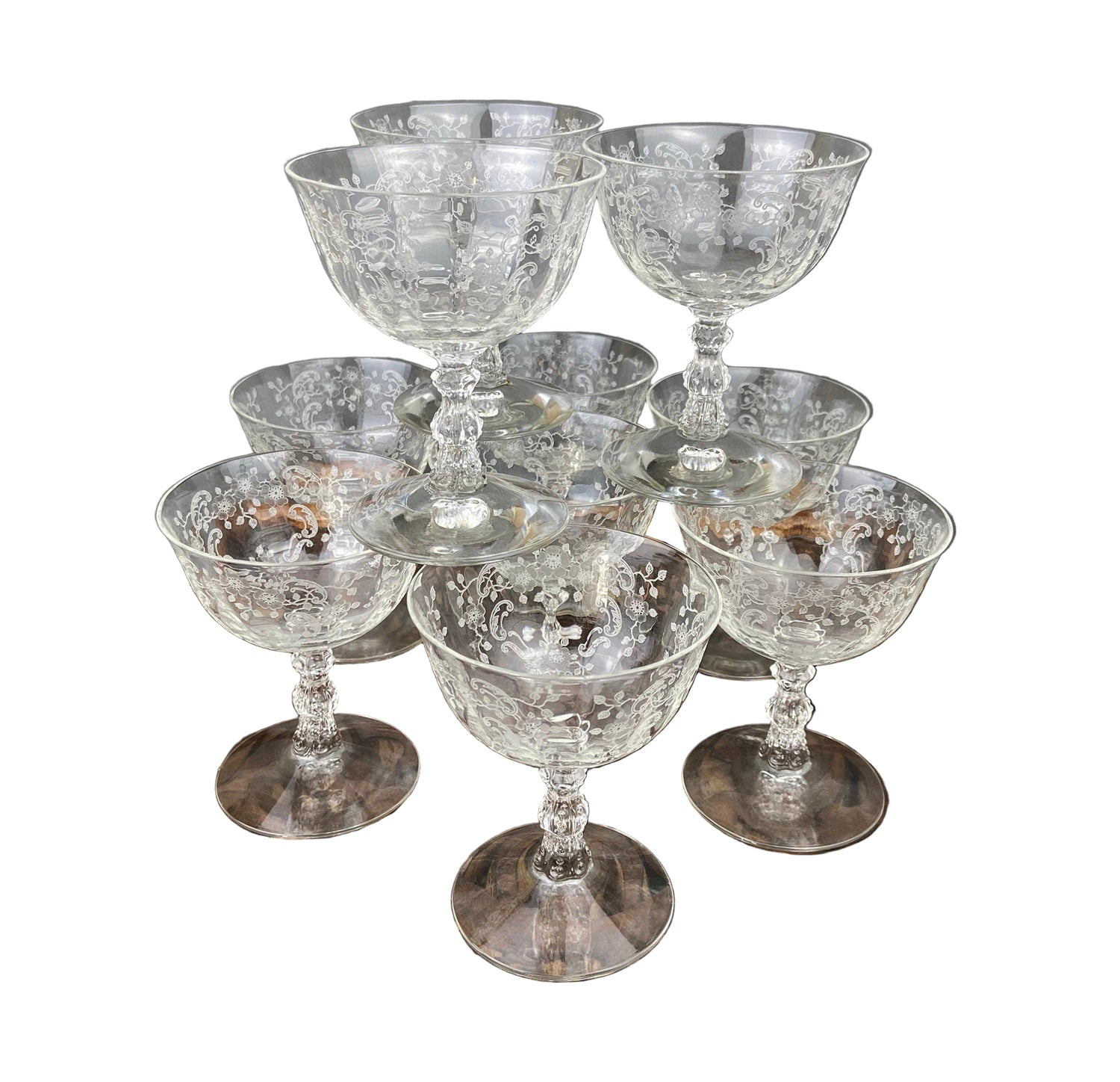 Fostoria Meadow Rose Etched Low Sherbet Glasses – Set of 10 Vintage Stemware