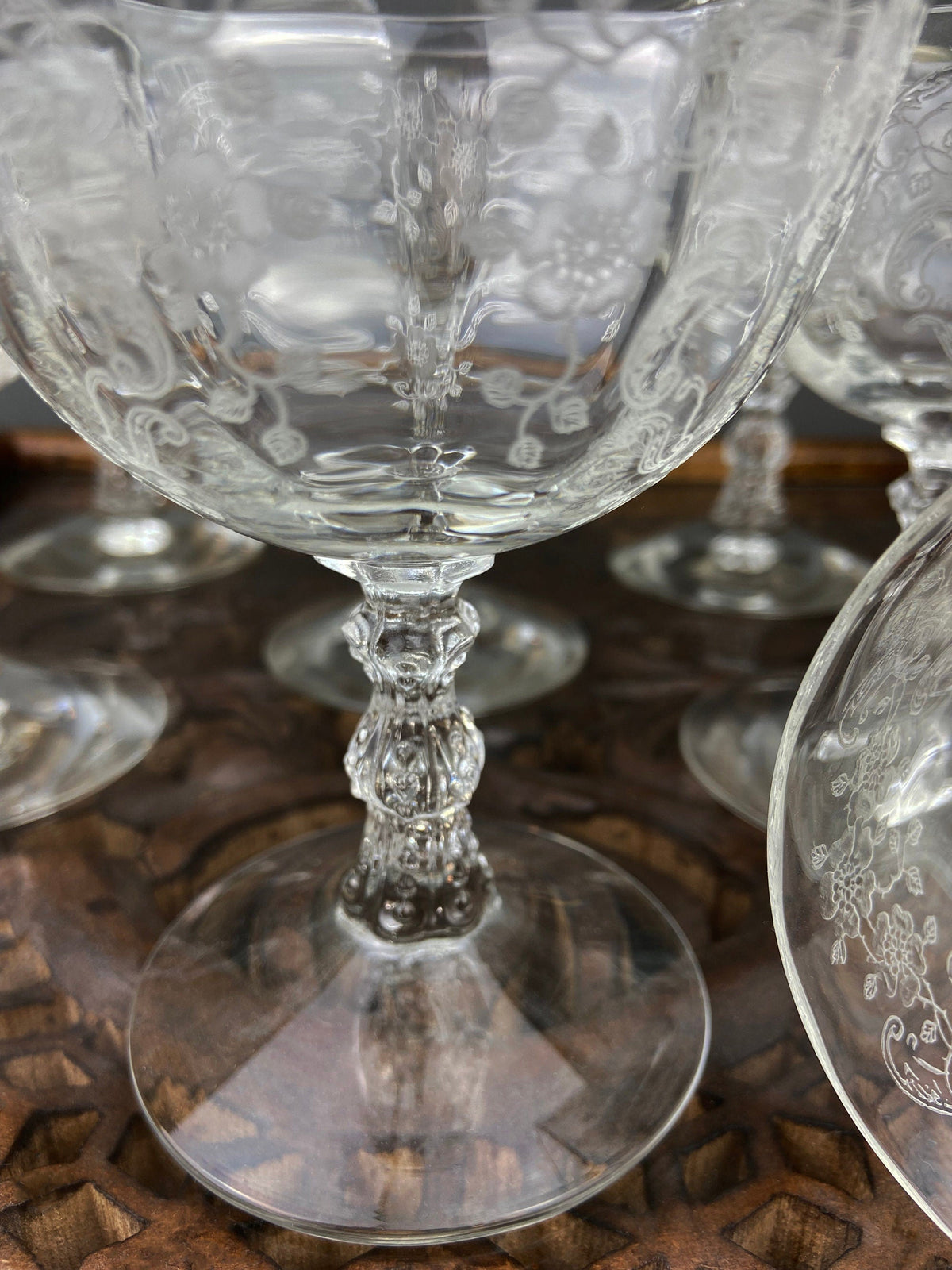 Fostoria Meadow Rose Etched Low Sherbet Glasses – Set of 10 Vintage Stemware