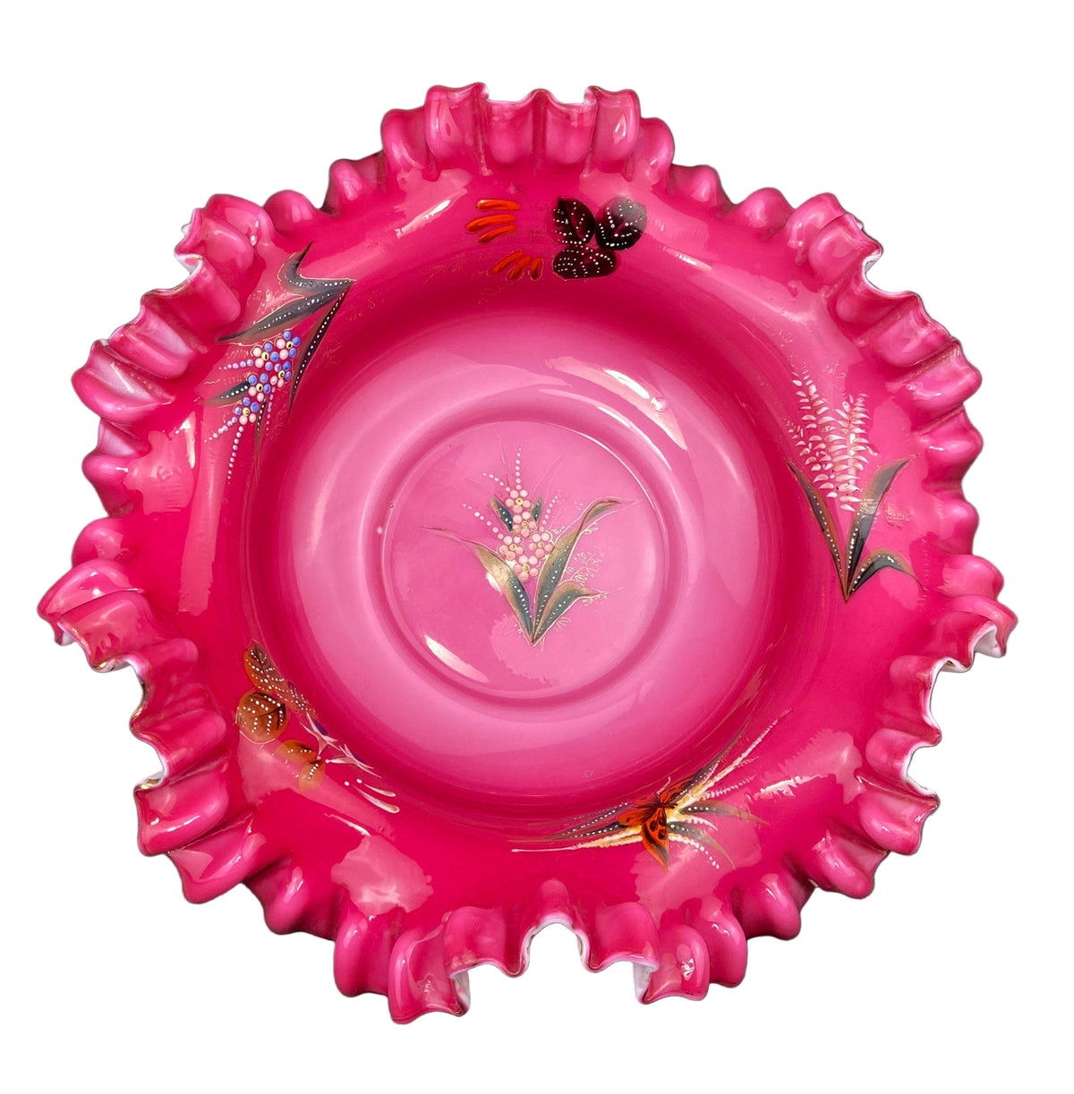Vintage Hand Painted Pink Ruffled Bowl – Wildflower Centerpiece