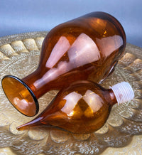 Vintage Brown Glass Decanter – Hand Blown with Drop Stopper & Fleur de Lis Detail