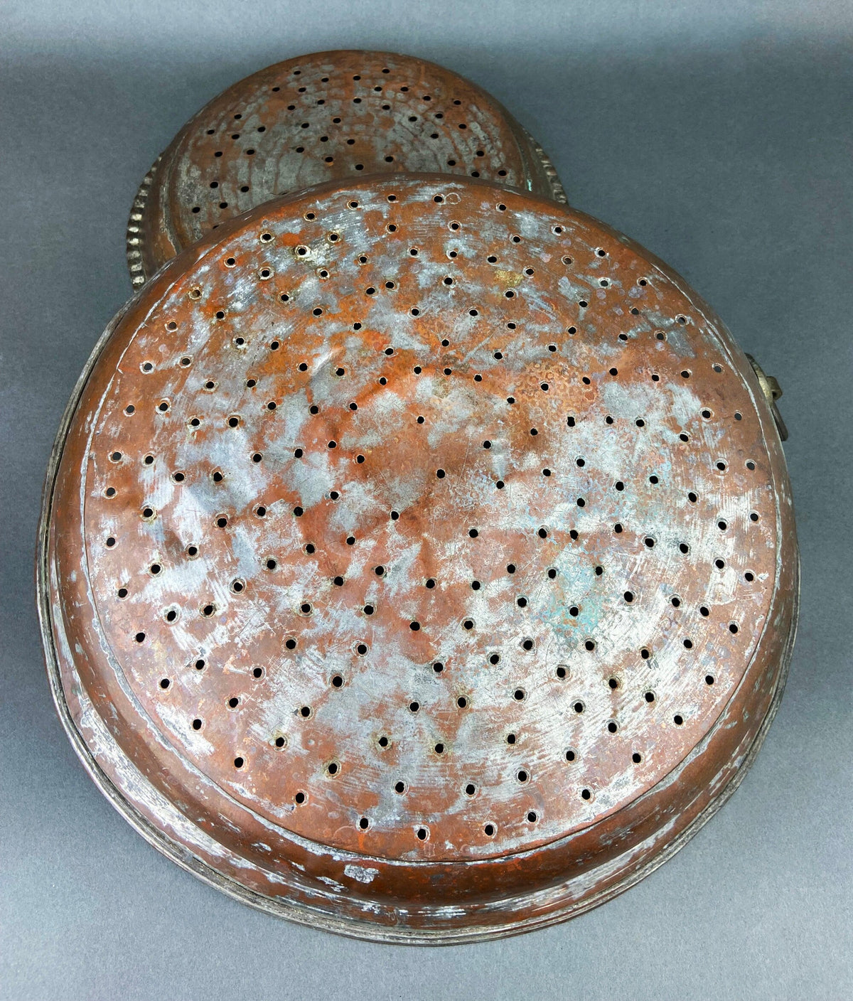 Vintage Hand Hammered Copper & Tin Colander – Rustic Kitchen Decor