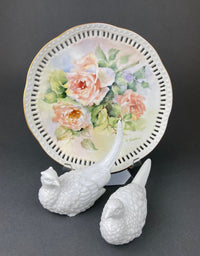 Antique Hand Painted Plate – Red Roses Decorative Serving Piece