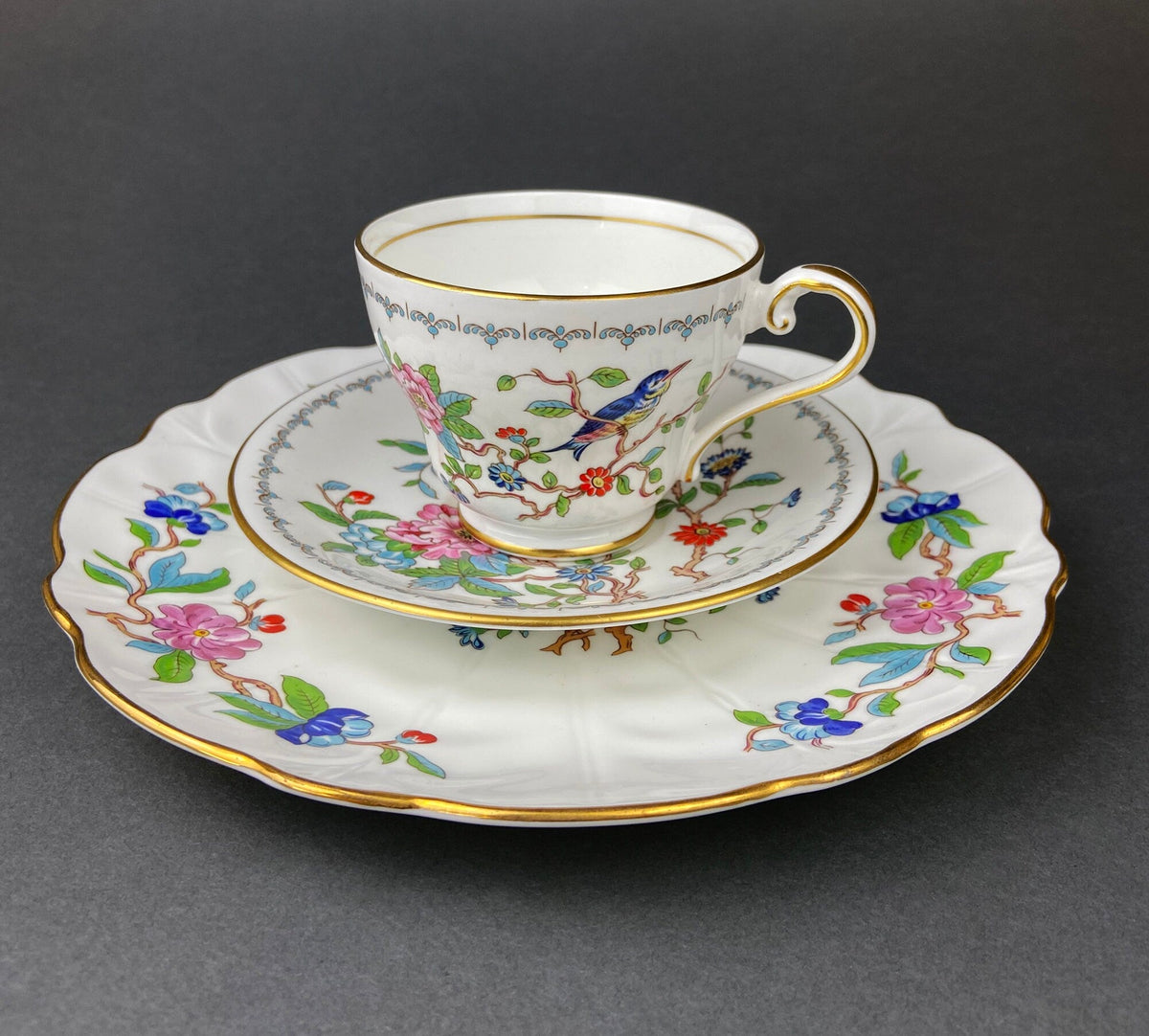 Vintage Queen’s Fine Bone China Cup & Saucer – Kingfisher Blue Birds