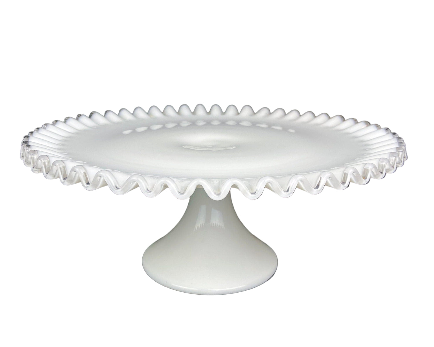 Vintage Hobnail Milk Glass Cake Stand – 13" Ruffled Edge