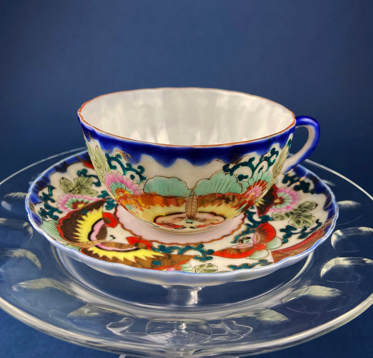 Antique Hand Painted Porcelain Tea Cup – Asian Motif June Moth Pattern