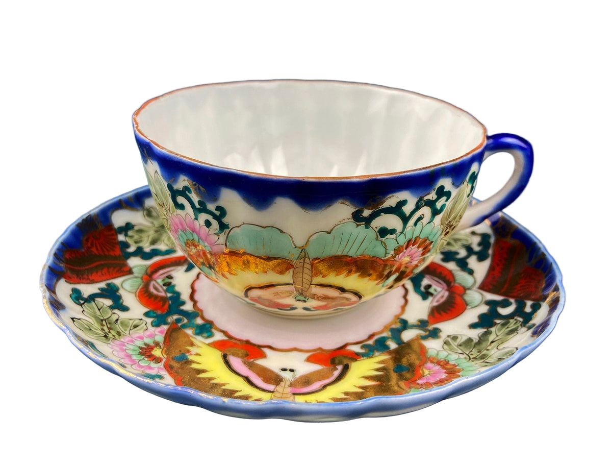 Antique Hand Painted Porcelain Tea Cup – Asian Motif June Moth Pattern