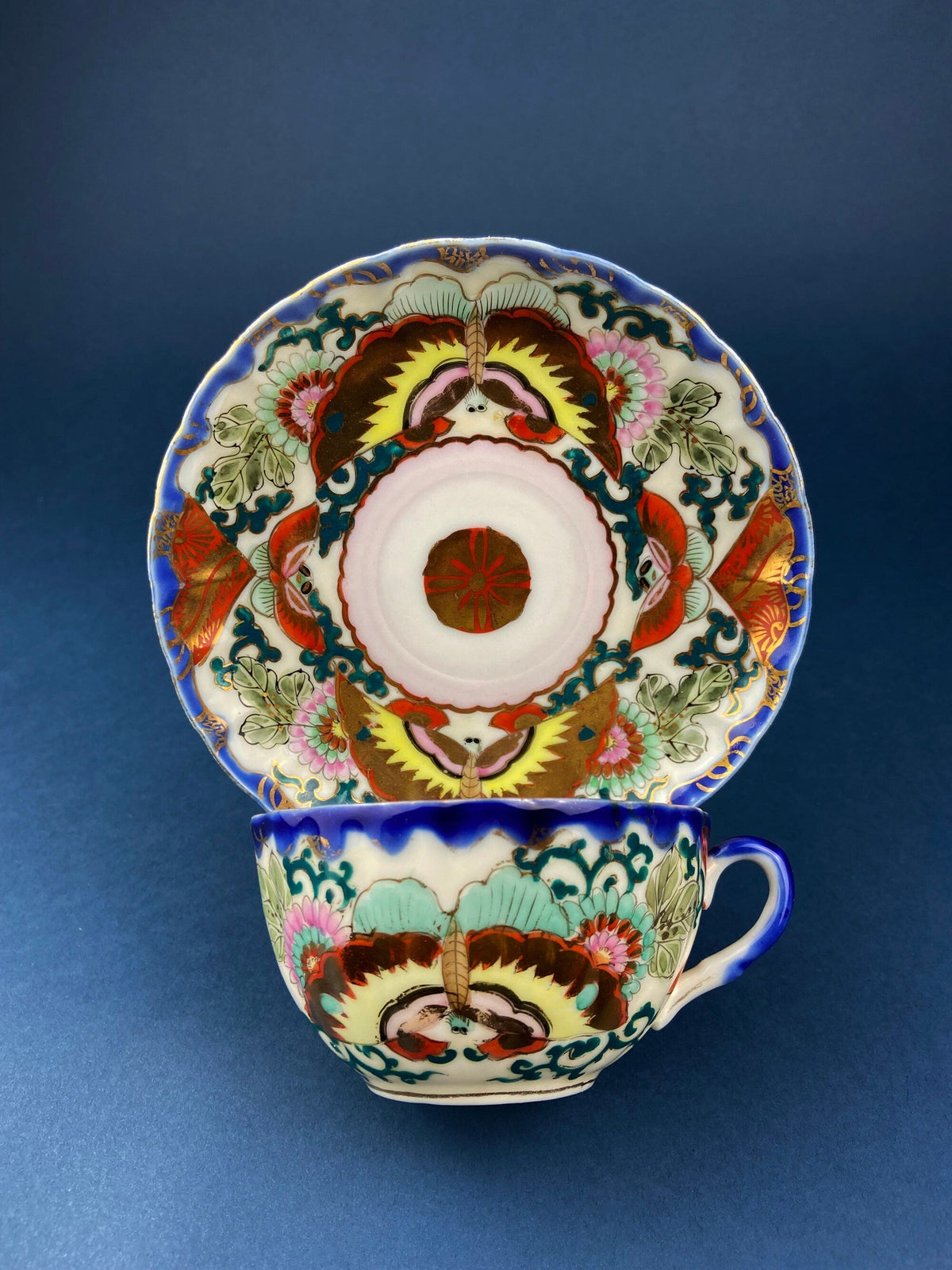 Antique Hand Painted Porcelain Tea Cup – Asian Motif June Moth Pattern