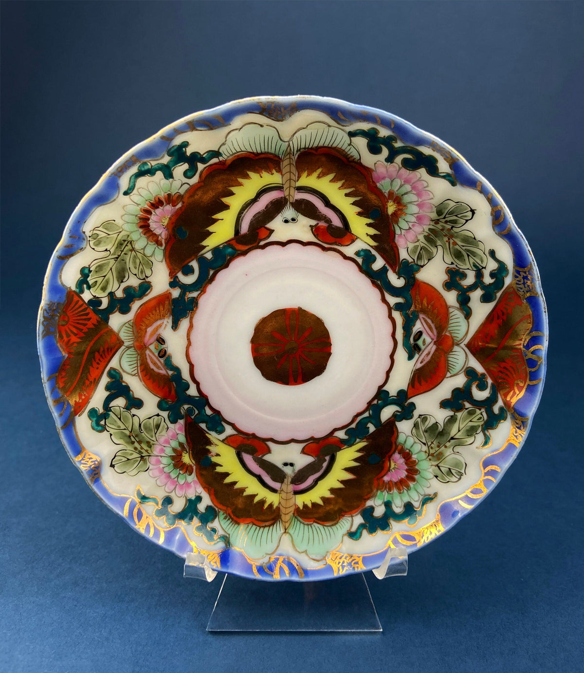 Antique Hand Painted Porcelain Tea Cup – Asian Motif June Moth Pattern