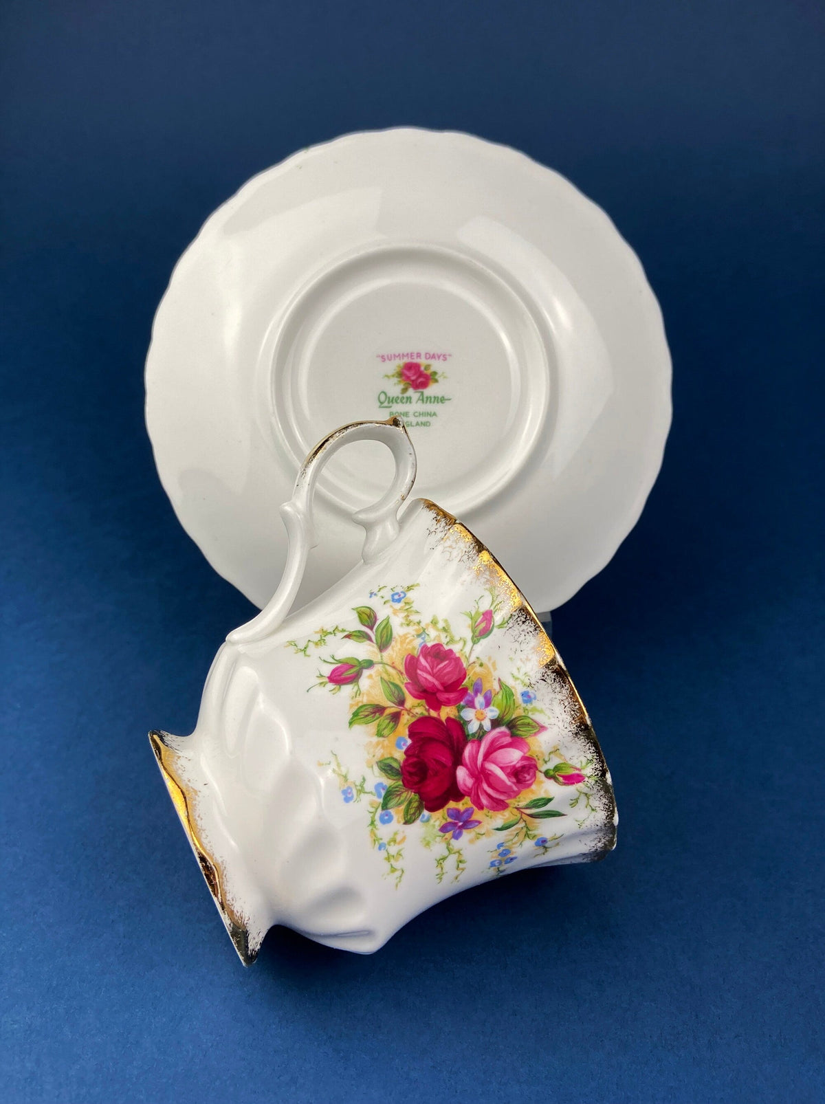 Vintage Queen Anne Bone China Cup & Saucer – Summer Days Pattern
