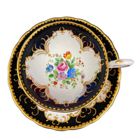 Vintage Tuscan Cup & Saucer – Black, White & Gold Floral Pattern