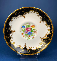 Vintage Tuscan Cup & Saucer – Black, White & Gold Floral Pattern