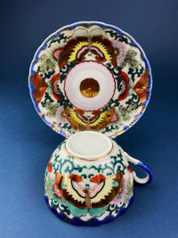 Antique Hand Painted Porcelain Tea Cup – Asian Motif June Moth Pattern