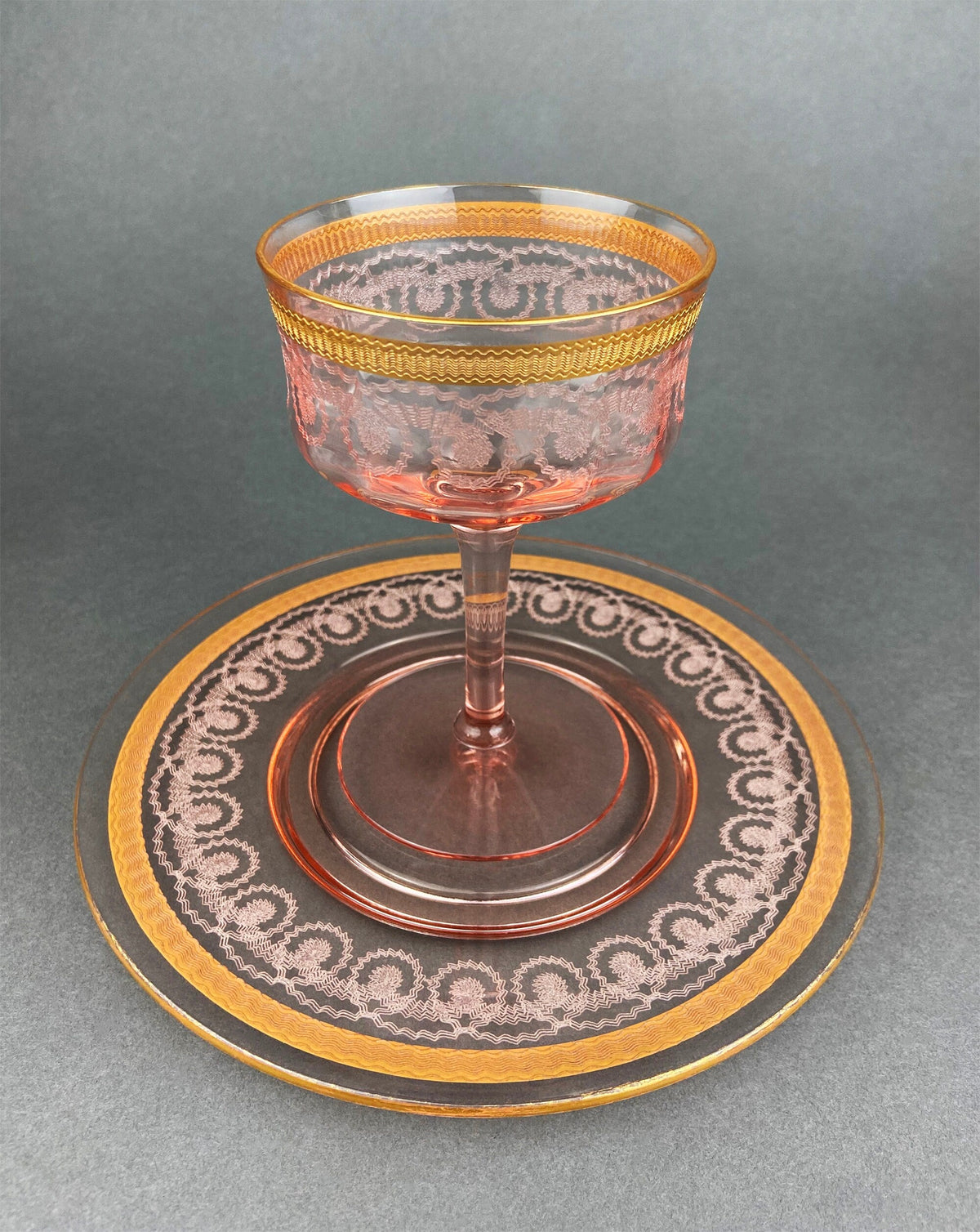 Antique Morgantown Morgana Pink Crystal Goblets – Set of 8 Footed Tumblers
