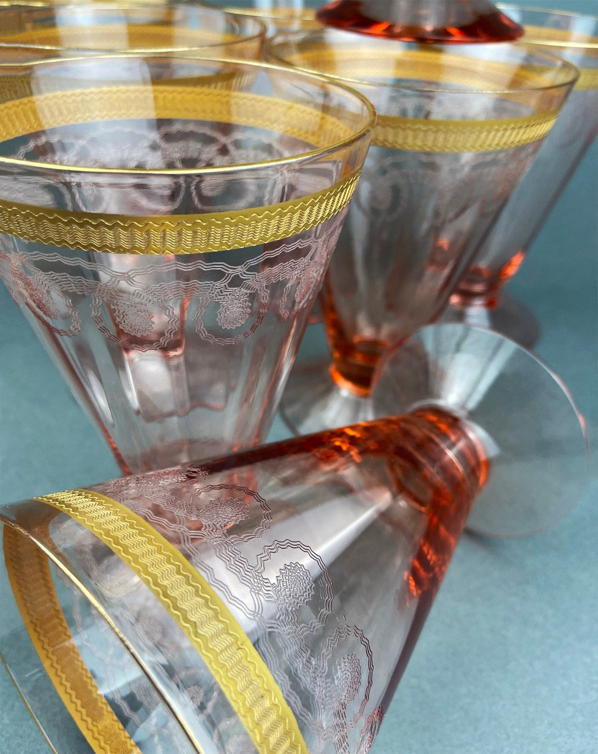 Antique Morgantown Morgana Pink Crystal Goblets – Set of 8 Footed Tumblers