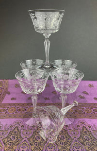 Antique Fostoria Crystal Sherbet Glasses – Set of 6 Etched Midnight Rose Pattern