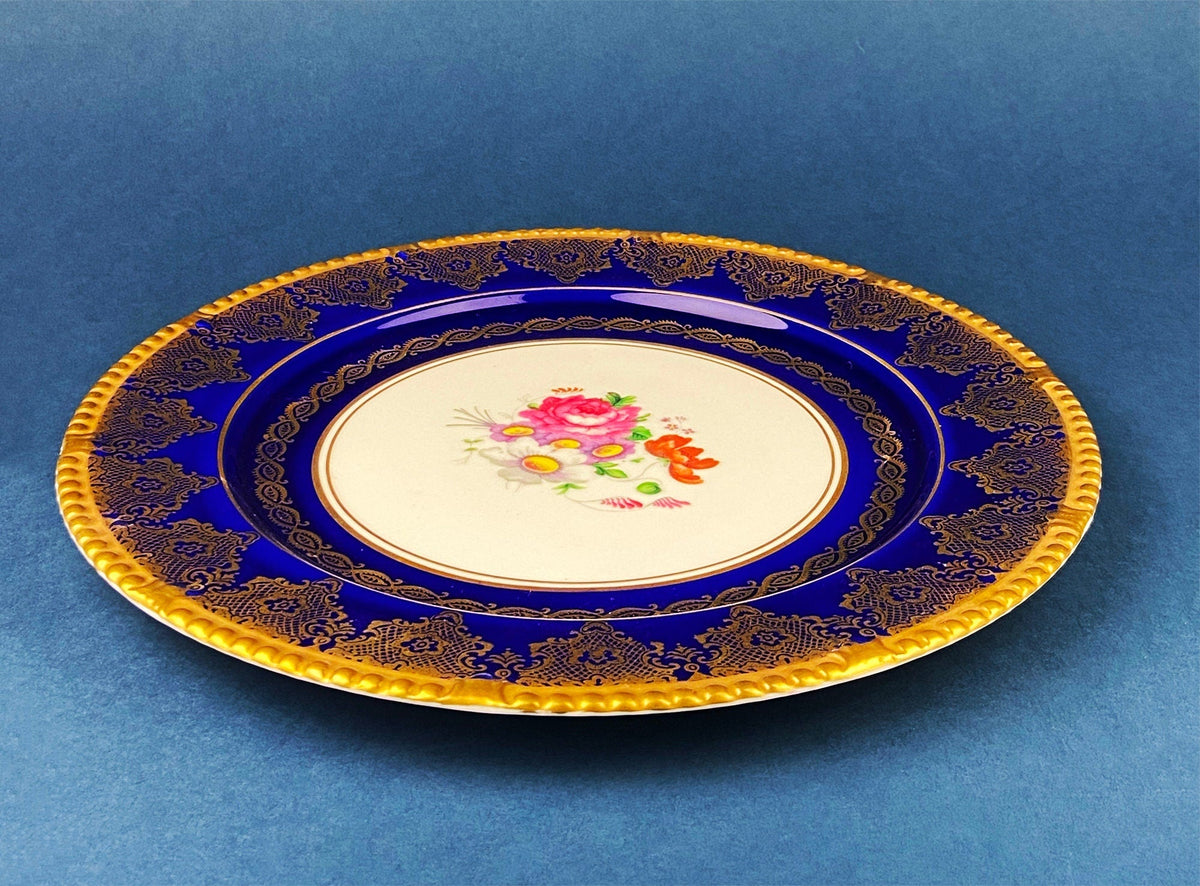 Rich Gold & Burgundy OMCO Czechoslovakia Porcelain Plate – 11" Floral Motif