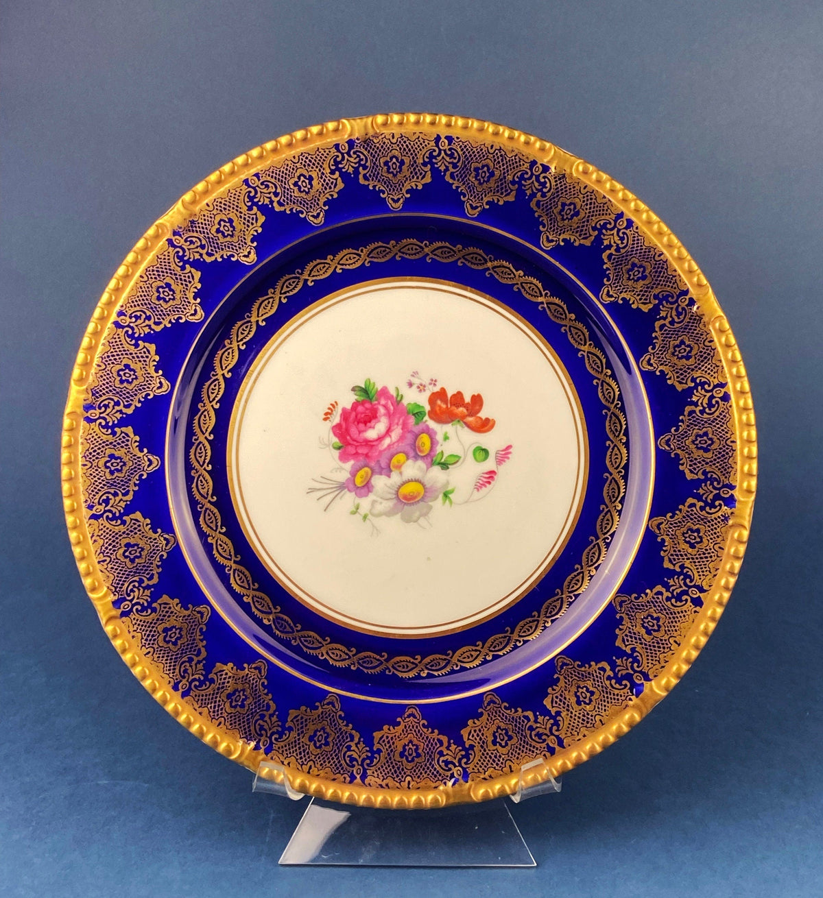 Rich Gold & Burgundy OMCO Czechoslovakia Porcelain Plate – 11" Floral Motif