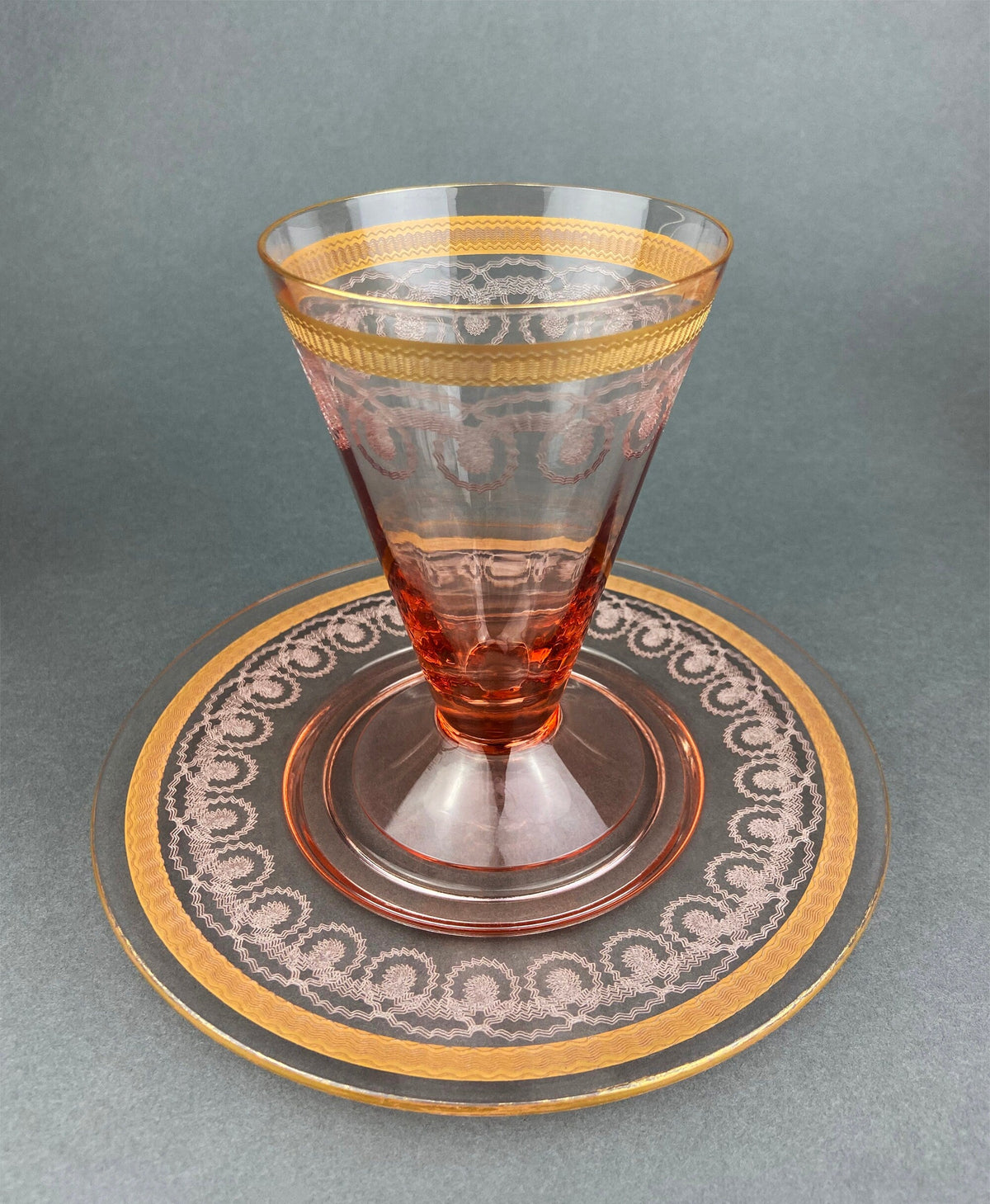 Antique Morgantown Morgana Pink Crystal Goblets – Set of 8 Footed Tumblers