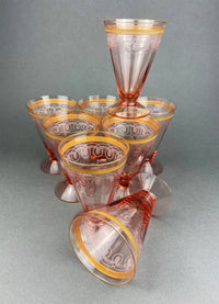 Antique Morgantown Morgana Pink Crystal Goblets – Set of 8 Footed Tumblers