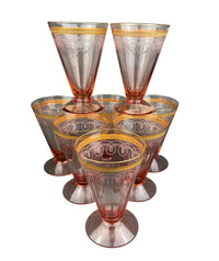 Antique Morgantown Morgana Pink Crystal Goblets – Set of 8 Footed Tumblers