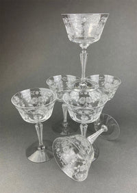 Antique Fostoria Crystal Sherbet Glasses – Set of 6 Etched Midnight Rose Pattern