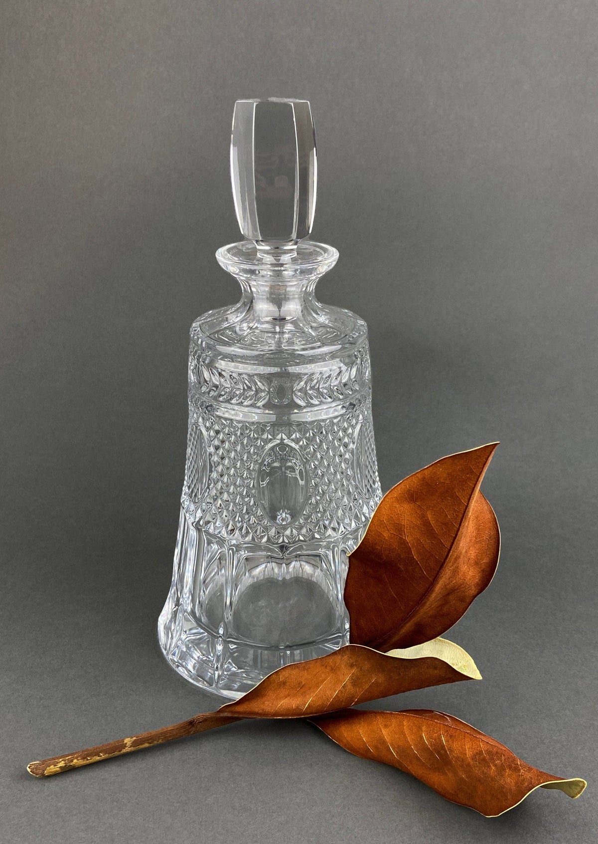 Dark Green Hand Blown Glass Decanter with Matching Stopper