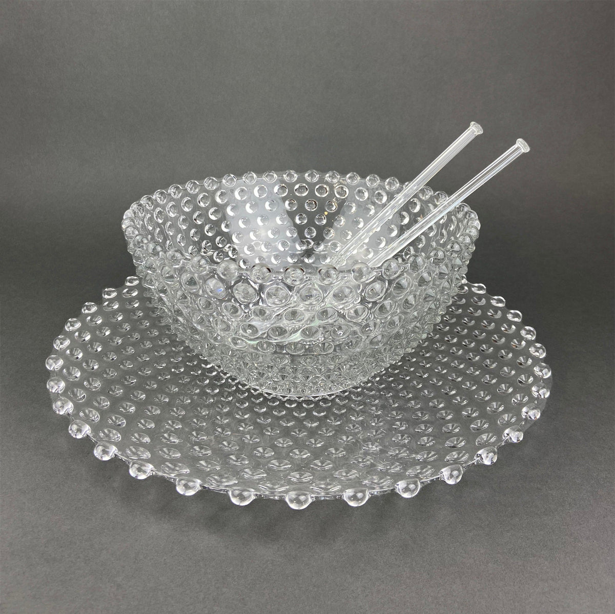 Vintage Moonstone Hobnail Serving Set – Large Bowl & Matching Plate