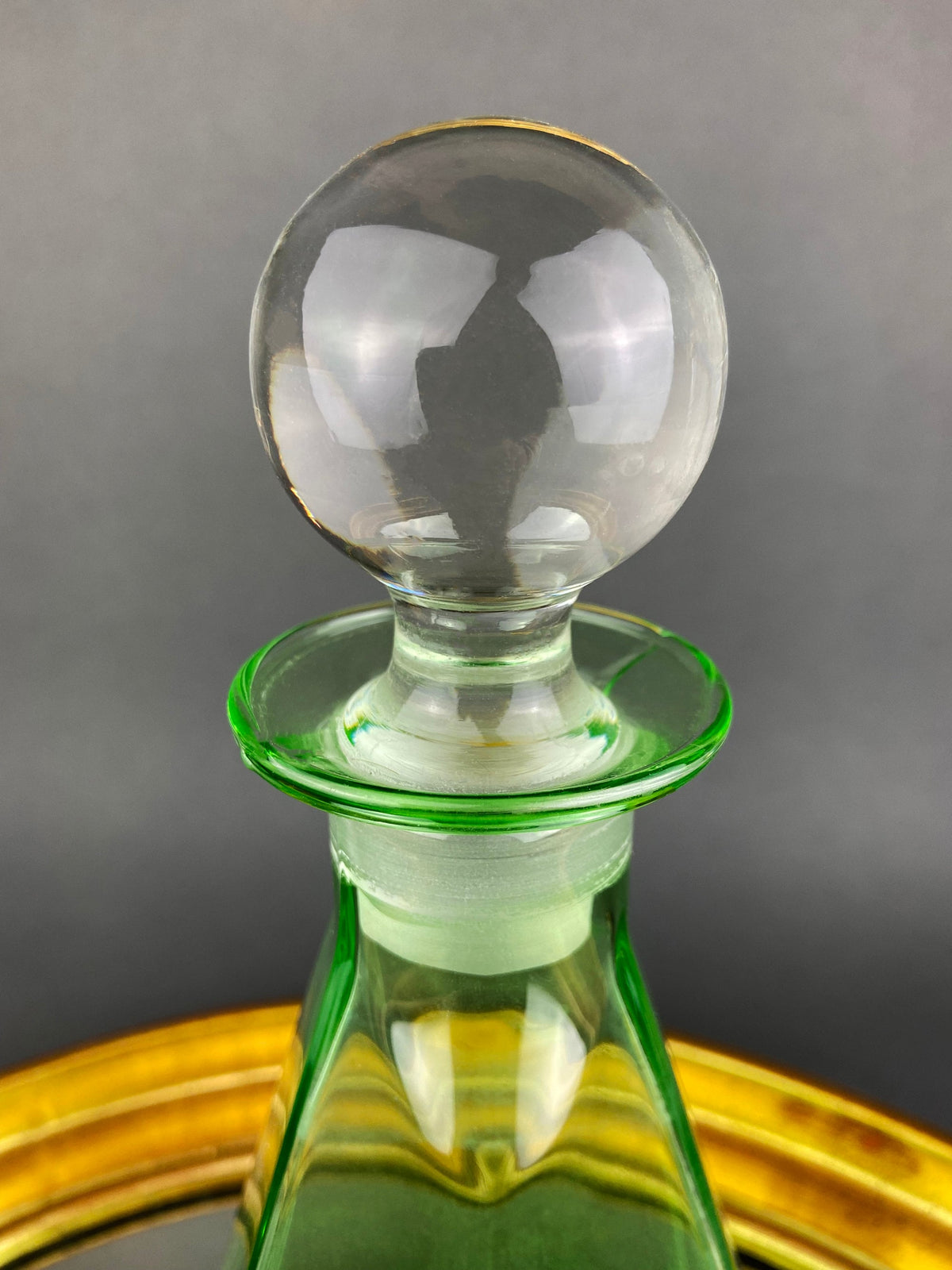 Dark Green Hand Blown Glass Decanter with Matching Stopper