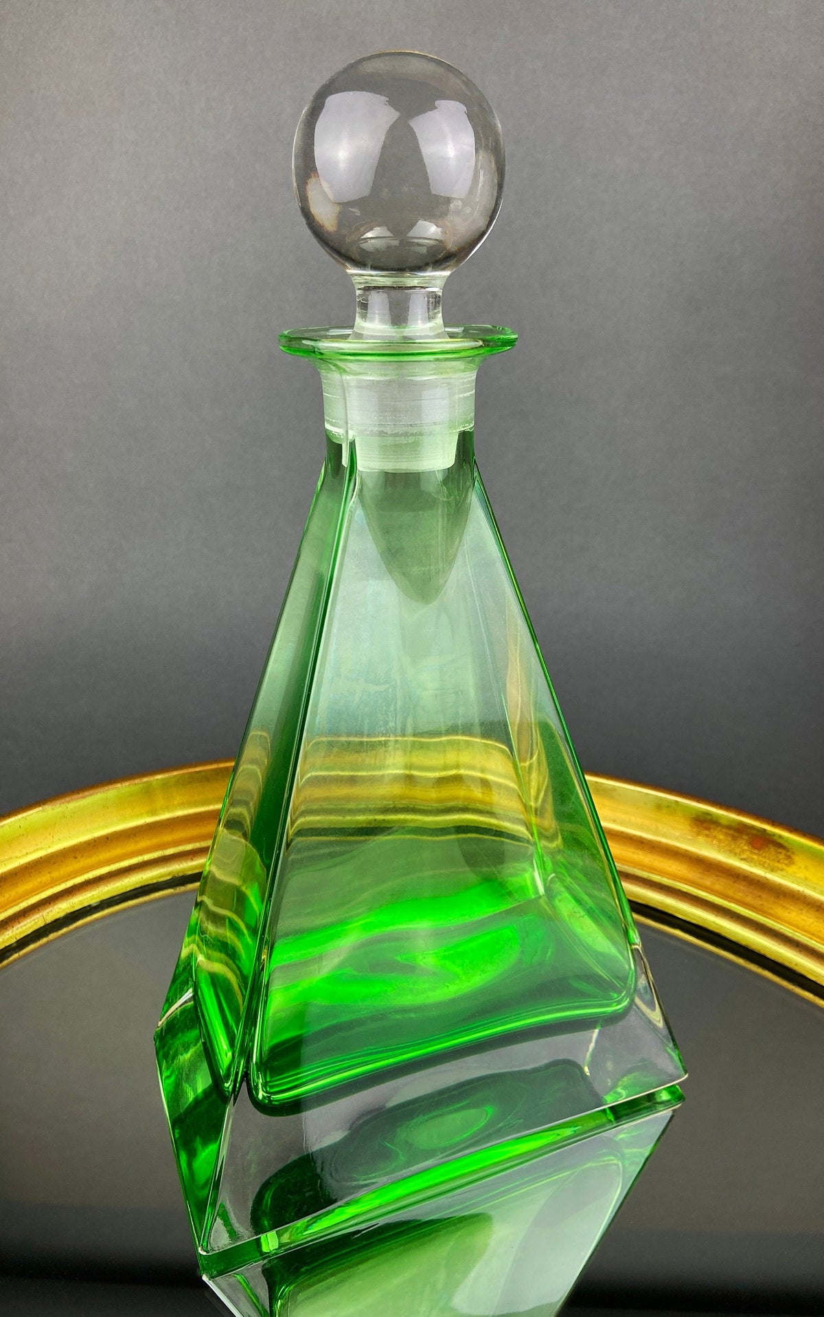 Dark Green Hand Blown Glass Decanter with Matching Stopper