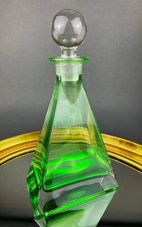 Dark Green Hand Blown Glass Decanter with Matching Stopper