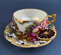 Vintage Paragon Mint Green & Gold Tea Cup & Saucer – Fruit Motif