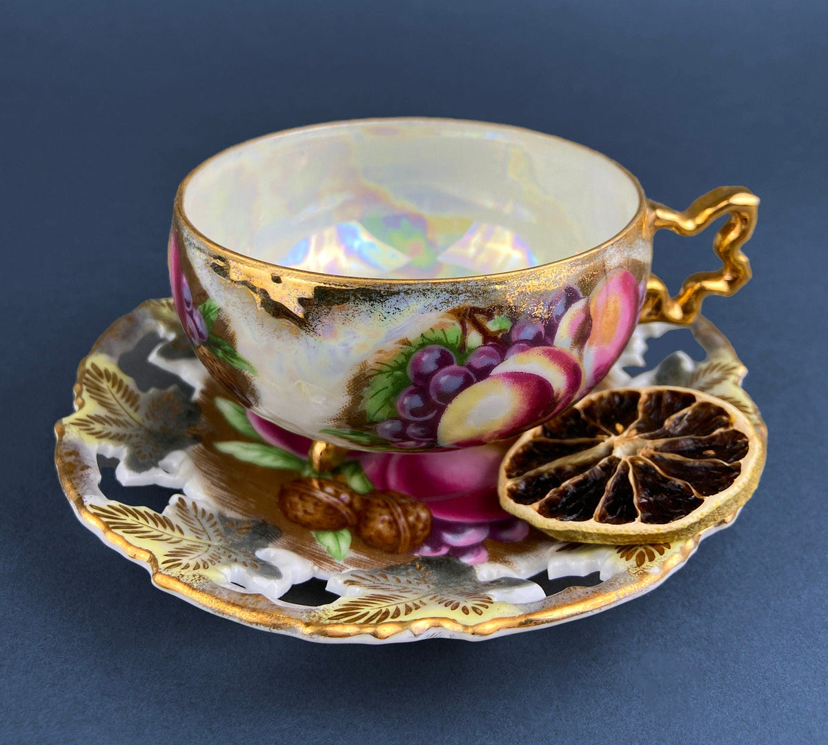 Vintage Metasco Japan Cup & Saucer – Cherry Blossom Iridescent Design