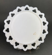 Westmoreland Milk Glass Plates – Set of 4 Hand Painted Floral & Fruit Designs with Reticulated Rim