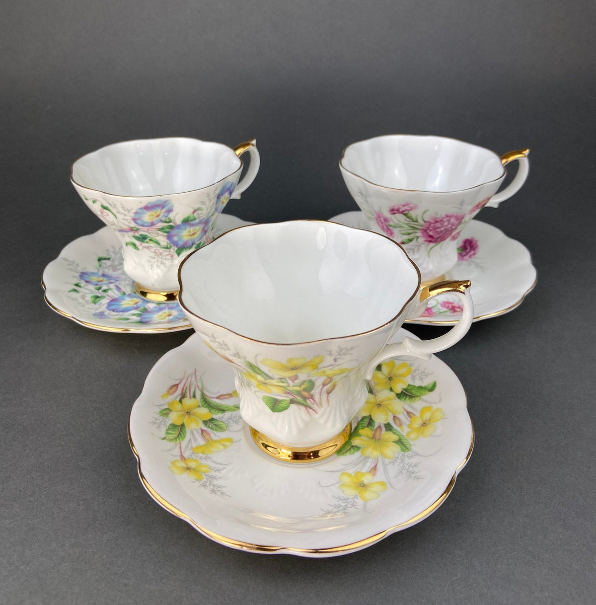 Vintage Royal Albert Sonnet Series Teacups & Saucers – Set of 3