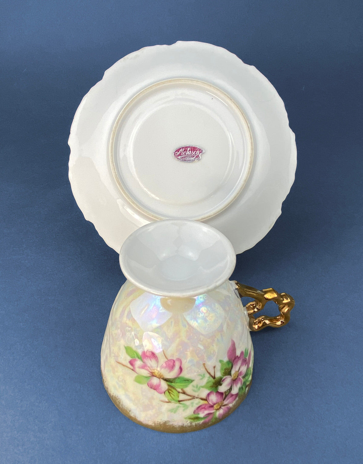 Vintage Metasco Japan Cup & Saucer – Cherry Blossom Iridescent Design