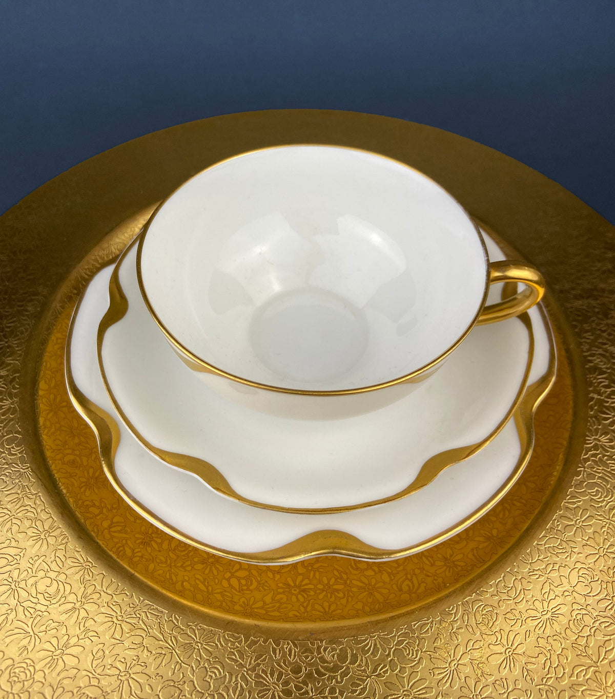 Antique Limoges Tea Set Trio – Haviland France Cup, Saucer & Plate with Gold Rim