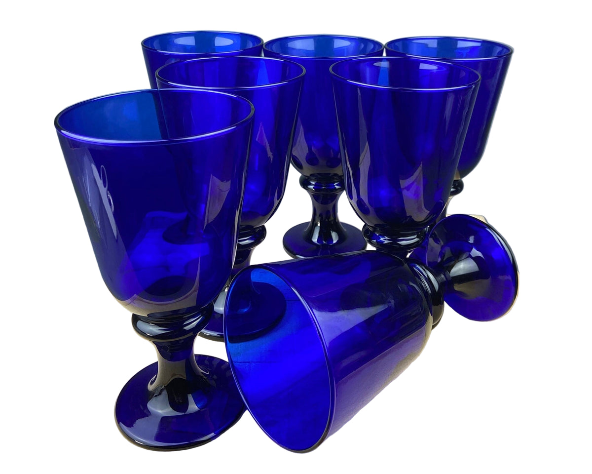 Cobalt Blue Glass Water Goblets – Set of 8 Contemporary Stemware