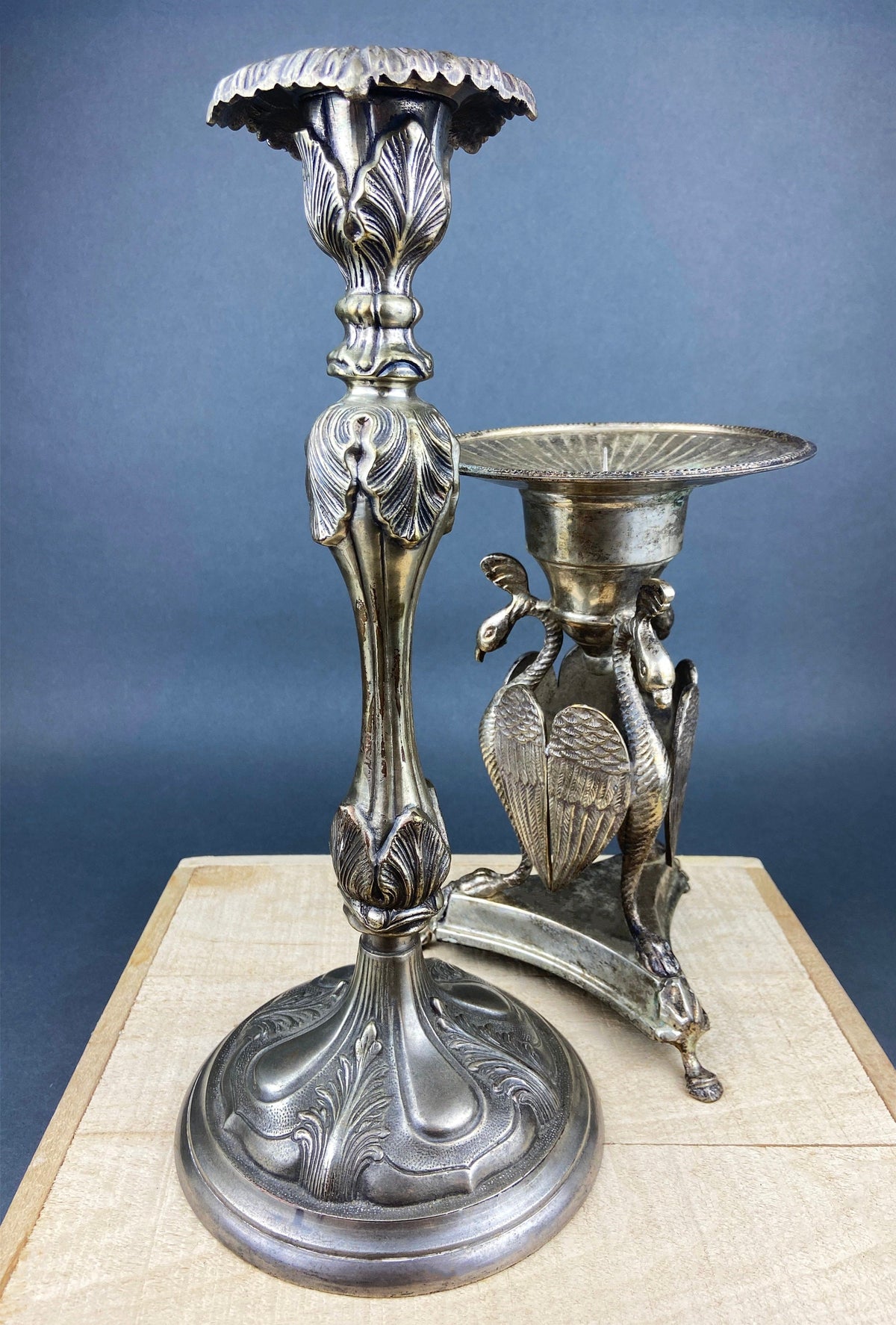 Antique Silver Plated Peacock Candle Holder – Ornate Pillar Stand