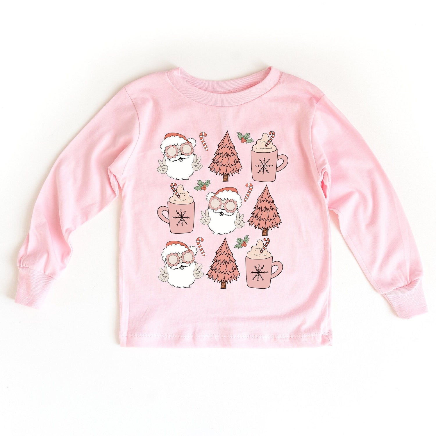 Girls Cool Santa Pink Long Sleeve Tee (2 Colors)