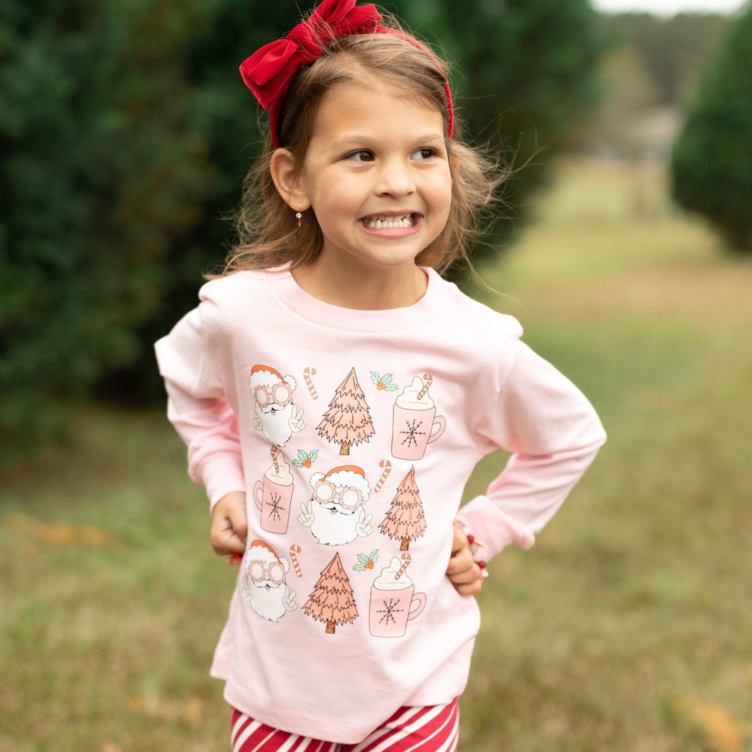 Girls Cool Santa Pink Long Sleeve Tee (2 Colors)