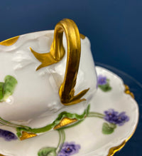 Antique Haviland Limoges Cup & Saucer – Hand Painted Violet Motif France