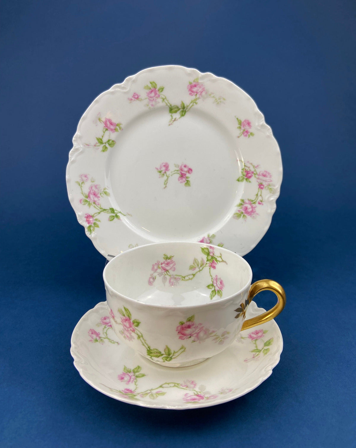 Antique Haviland Limoges Cup & Saucer – Hand Painted Violet Motif France