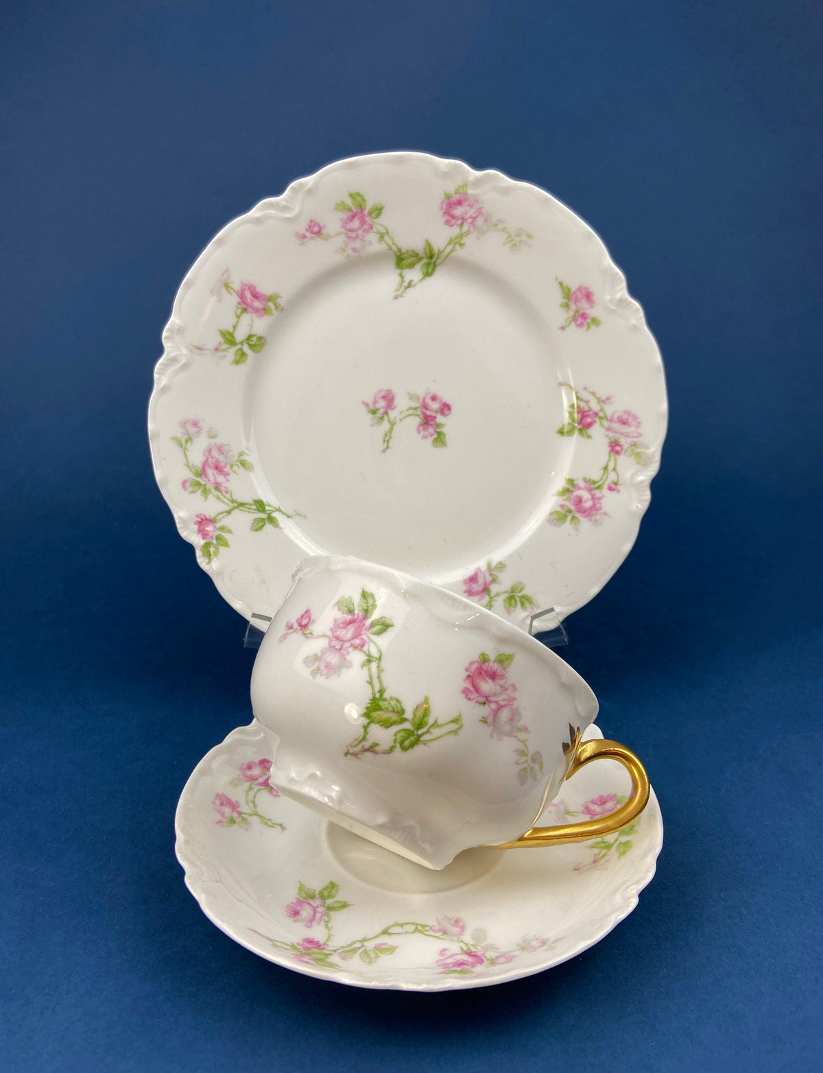 Antique Haviland Limoges Cup & Saucer – Hand Painted Violet Motif France