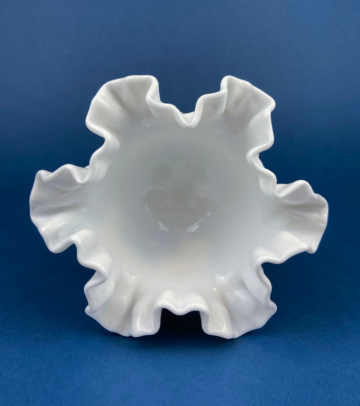 Fenton Hand Painted Milk Glass Compote – Hobnail Ruffled Bowl