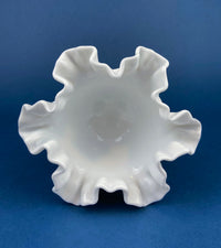 Fenton Hand Painted Milk Glass Compote – Hobnail Ruffled Bowl