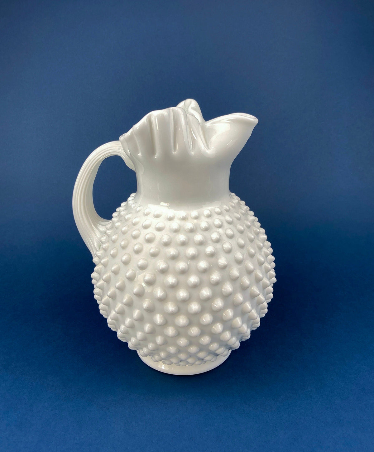 Milk Glass Hobnail Pitcher Set – Large Jug with 3 Matching Glasses