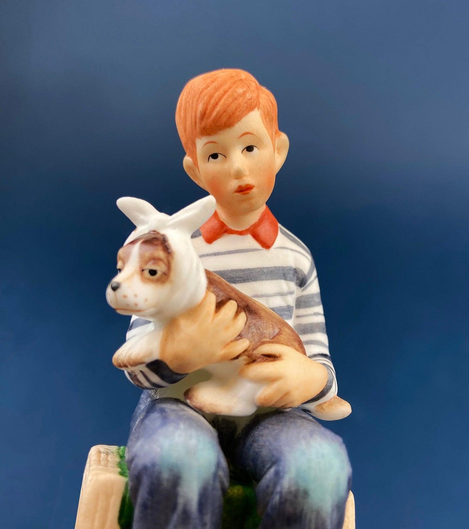 Porcelain Figurine “Get Well Soon” – Boy with Sick Dog Inspired by Norman Rockwell